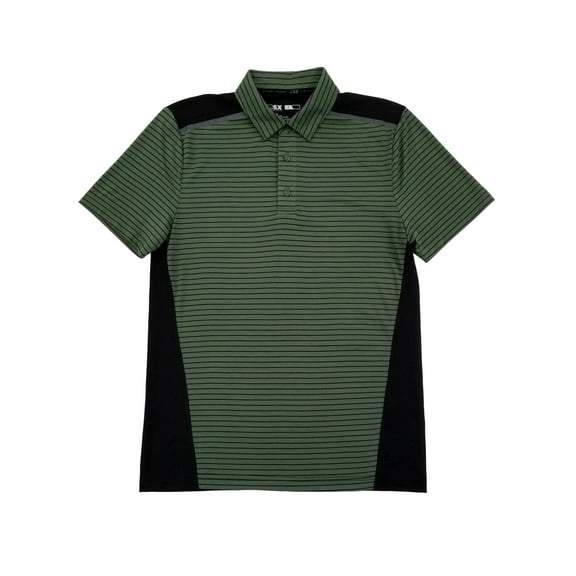 MSX By Michael Strahan Mens Green Black Stripe Performance Jersey Polo Shirt S