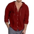 thumbnail image 2 of Dpytoraw Men's Stylish Solid Color Pocket Casual Button Hooded Shirt Comfortable Top Men’s Wrinkle-Resistant Long Sleeve Work Shirts, 2 of 4