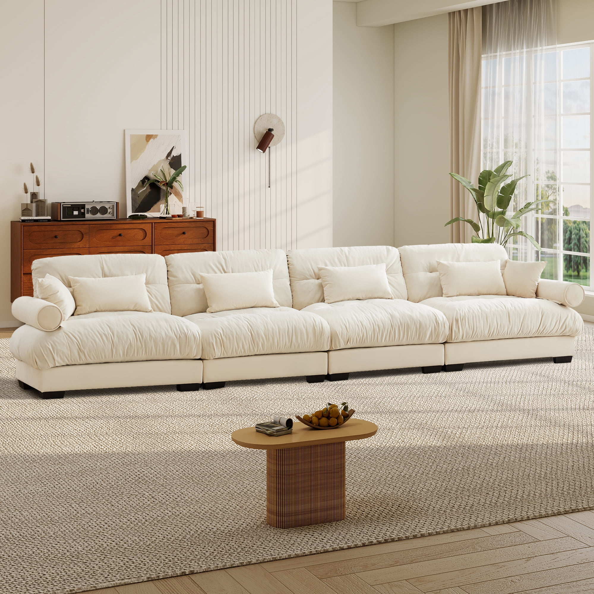 FFH Couches for Living Room, 166" Oversized 4 Seater Sofa, Modern Modular Sectional Sofa Cloud Sofa with Deep Seat (Velvet Beige, 4 Seater)