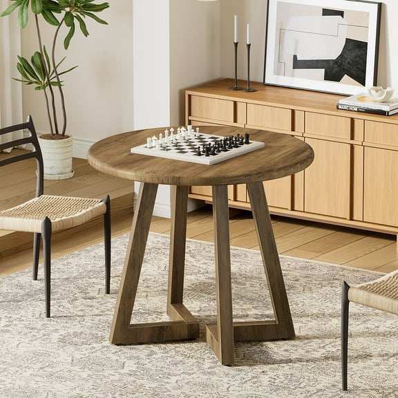 Finmind Small Round Conference Table for 4 People, 31.5-Inch Meeting Table, Brown