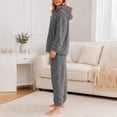 thumbnail image 5 of BaoFuBaoMei Flannel Pajamas for Women Hooded Long Sleeve Top and Pants Sleepwear 2 Piece Solid Heart Embossed Warm Lounge Set, 5 of 8