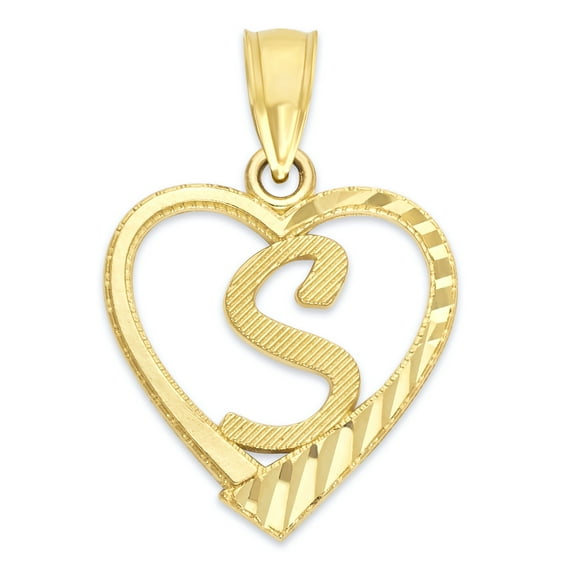 10k Initial Heart Pendant Necklace, with 16" Rolo Chain, Letter S, Personalized Gifts for Her