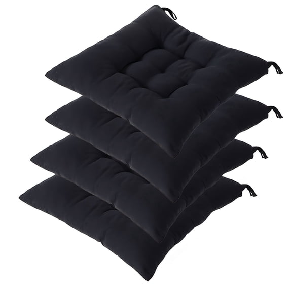 4 Pack Black Soft Square Chair Cushions – Non-Slip Dining Seat Pads with Tie Straps, Thickened Polyester Padding for Extra Comfort, Dirt-resistant, 15.75 in