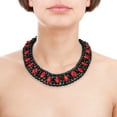 thumbnail image 4 of Chic Teardrop Shaped Red Coral with Black Crystal Beads Statement Necklace, 4 of 4