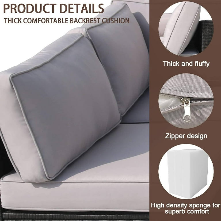 FKSLIFE Patio Furniture Replacement Cushions Outdoor Sectional Ratten Conversation Set Water Resistant Sofa Cushions Liner and Cover Gray 14 Piece
