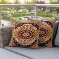 thumbnail image 5 of Pack of 2 Outdoor Pillow Covers 16x16 Inch Waterproof Orange Boho Flower Throw Pillow Covers,Decorative Couch Pillow Shams Protectors Traditional Oriental Tribal Ethnic Patio Cushion Pillowcases, 5 of 8