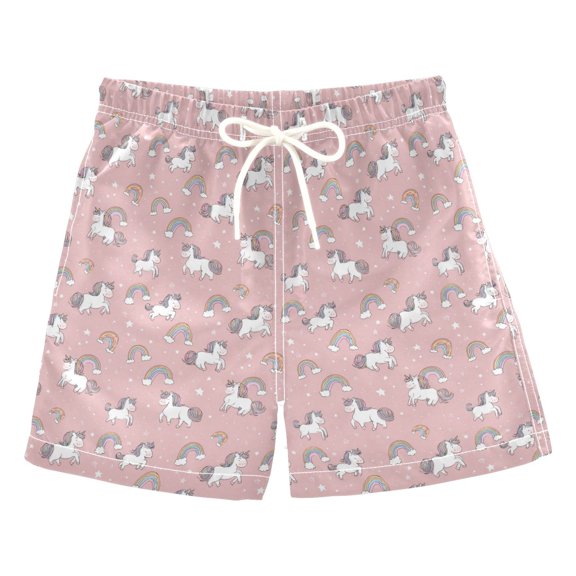 Kids' Beach Pants Comfortable Swim Trunks Cute Unicorn Pattern Shorts for Pool Vacation and Lounge Wear 2T