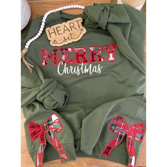 Merry Christmas Side Bow Cut-Out Sweatshirt | Plaid Pullover |Coquette Bow | Cozy Season | Christmas Side Bow | Bow Cut-Out Sweatshirt |