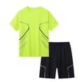 thumbnail image 2 of Gyexs Boys Sport Tracksuit Set for Ages 12-16 Breathable Quick Drying Athletic Shirt & Shorts with Stripes for Running, Basketball Green, 13-14 Years, 2 of 5