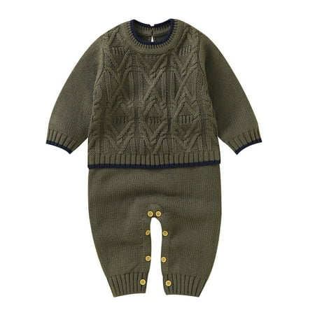 

Ydojg Baby Toddler Bodysuits Cable Knit Splice Romper Cotton Long Sleeve Boy Girl Sweater Clothes Jumpsuit