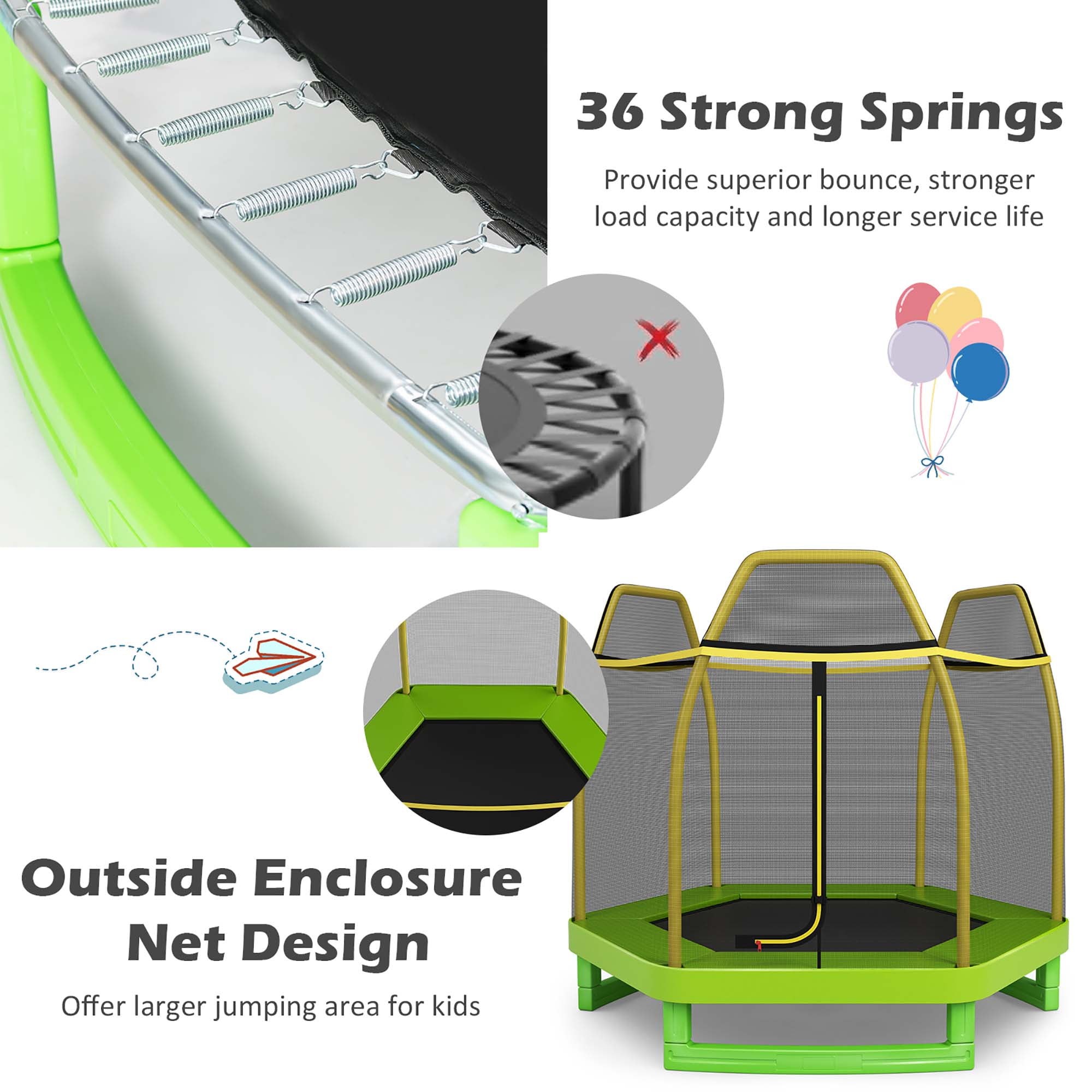 Costway 7 FT Kids Trampoline with Safety Enclosure Net Spring Pad Indoor Outdoor Heavy Duty Yellow