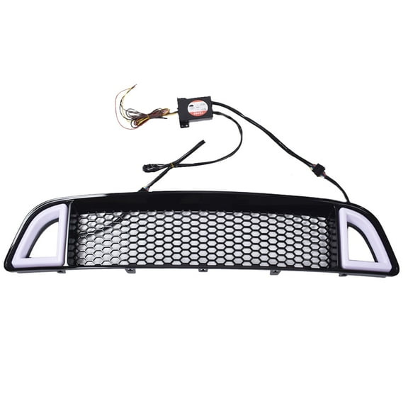 Honeycomb Mesh Front Bumper Grill Upper Hood Grill with LED Lights Fit for Ford Mustang 2013-2014