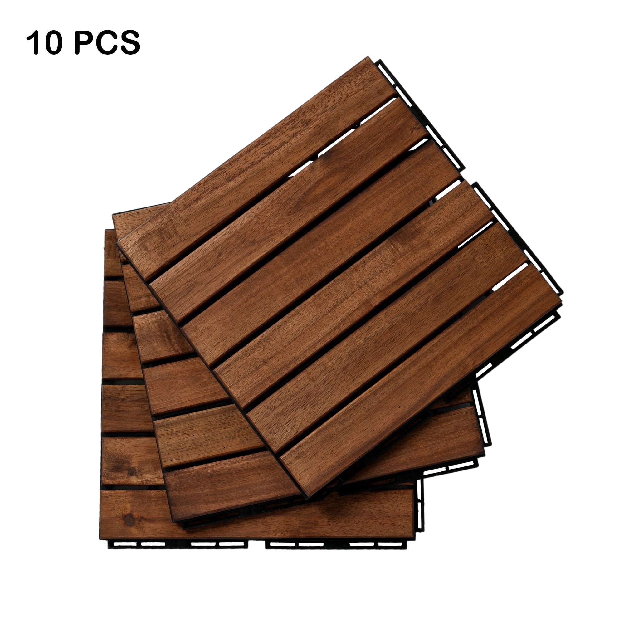 Interlocking Floor Tiles Brown Wood Grain 10Pcs Protective Flooring Mats 