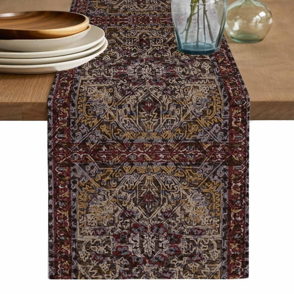 Boho Vintage Table Runner, Modern Geometric Abstract Art Aesthetics Washable Cotton Linen Table Runners 72 Inches Long, Dresser Scarf Runner for Dining/Coffee/Kitchen/TV Stands/Cabinets 13''x72''