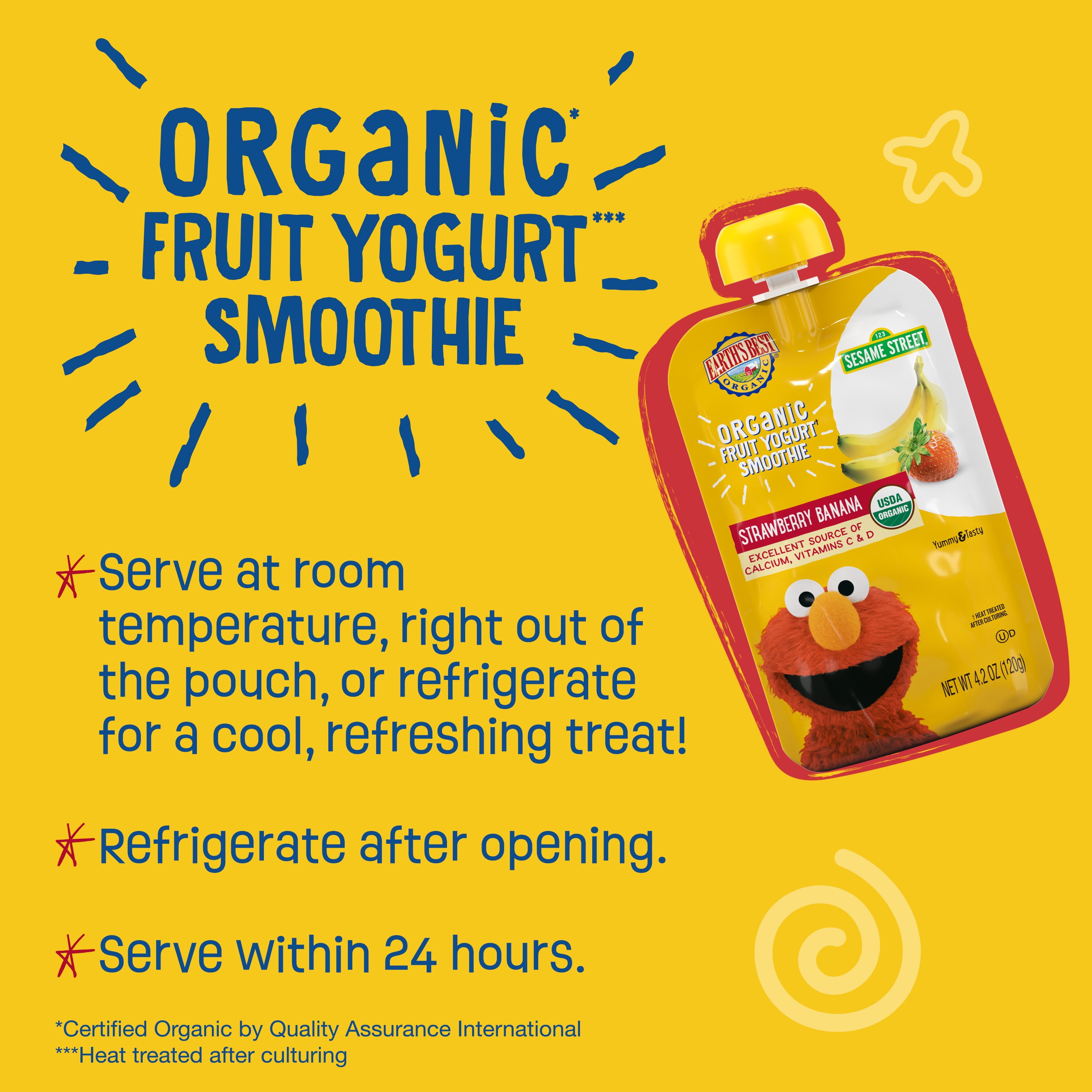(6 pack) Earth's Best Organic Fruit Yogurt Smoothie Toddler Food, Strawberry Banana, 4.2 oz Pouch