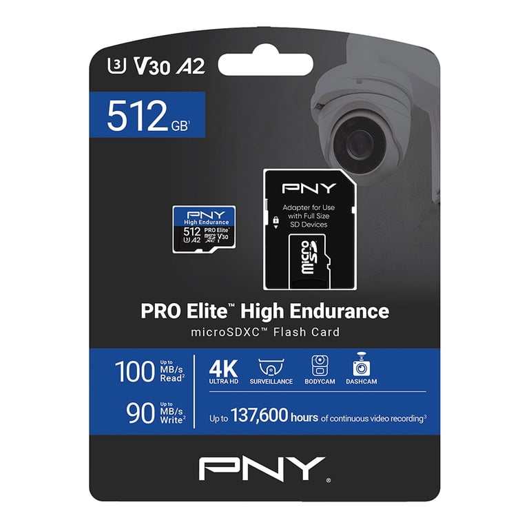 PNY 512GB PRO Elite™ High Endurance C10 U3 V30 A2 microSDXC – Up