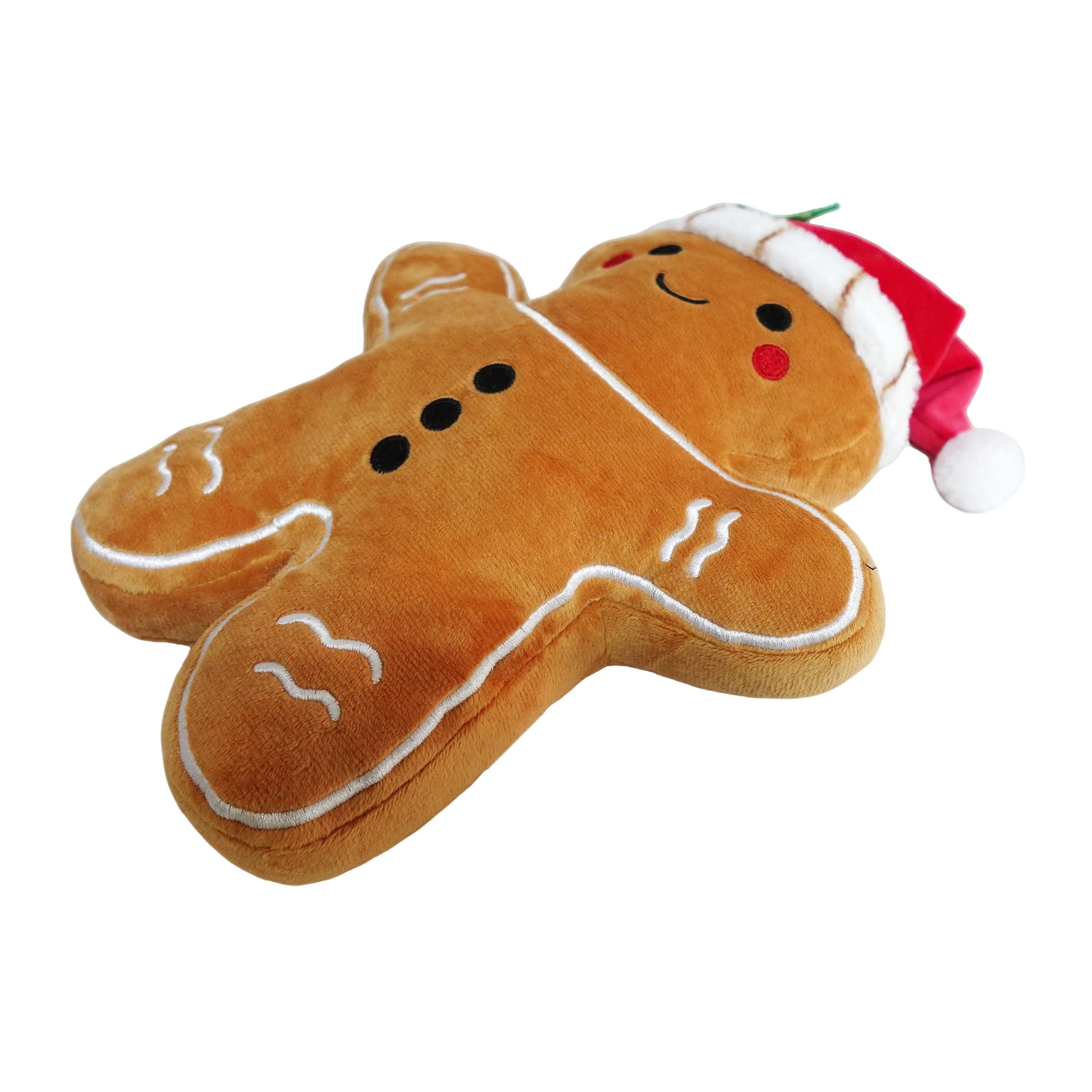 Vibrant Life Holiday Gingerbread Plush Dog Toy with Squeaker, Brown and Red, Chew Level 3