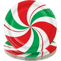 HOME & HOOPLA Peppermint Party Supplies - Red & Green Candy Swirls Round Paper Dessert Plates for 16 Guests