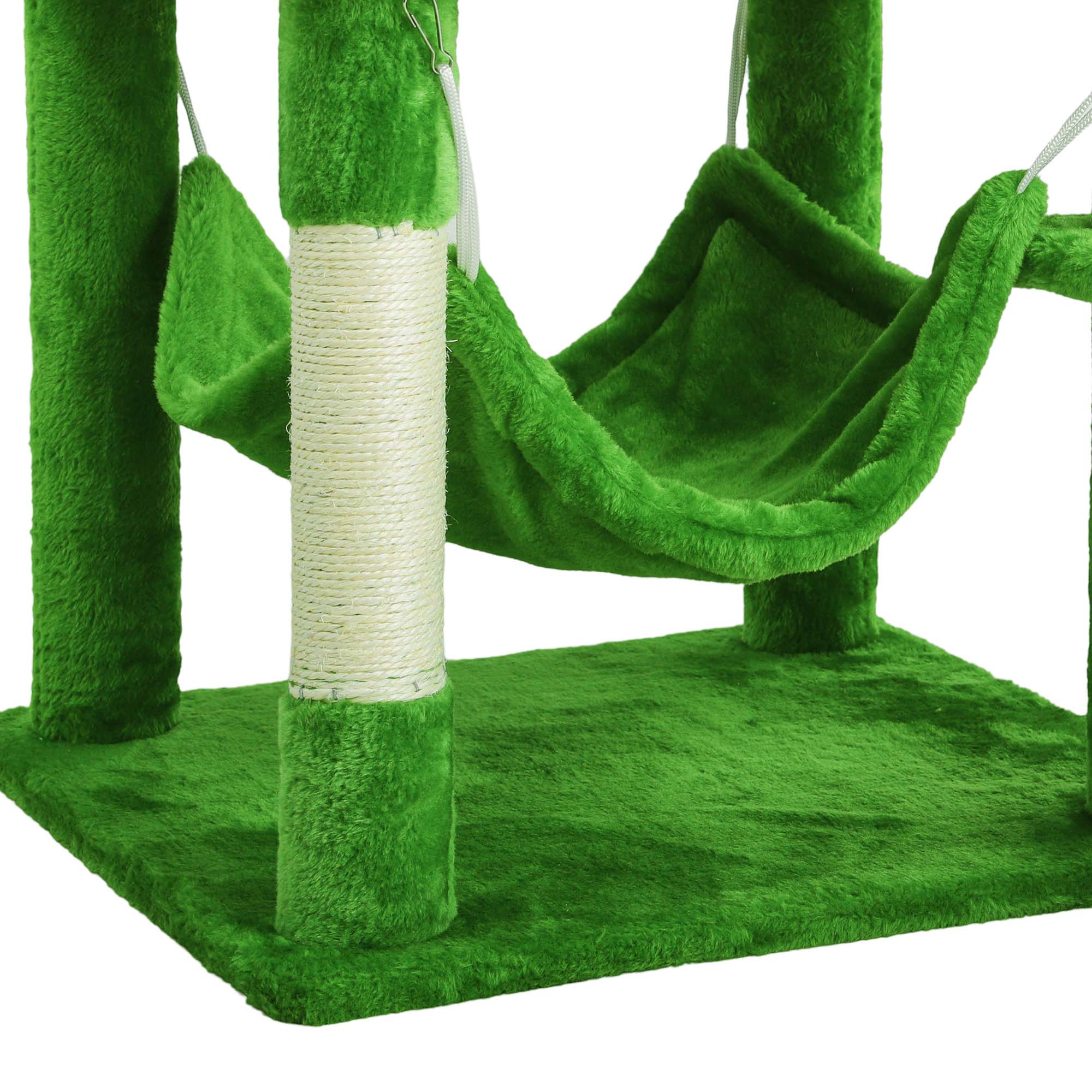 Dextrus 75" Tall Cat Tree for Large Cats, Multi-Level Play Tower Condo with Sisal Ramp Scratching Post & Hammocks, Green