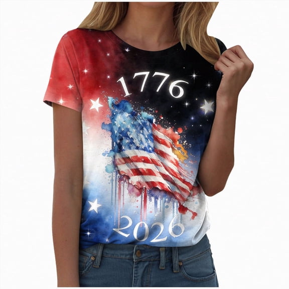 Linfrsh Womens 4th Of July Tops USA Shirts for Women 250 Years American Flag Shirt 4th of July Tshirt Patriotic Tees Casual Graphic Tops(Navy,S)