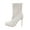 White, variant on Women's Knit Sock Ankle Boots Solid Color Square Toe High Heel Slip-on Stretch Booties Shoes White 8.5(41)