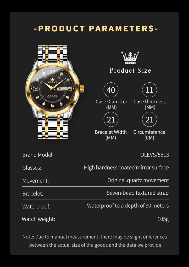 OLEVS Watches for Men Classic Business Dress Analog Quartz Stainless Steel Waterproof Luminous Date Diamond Mens Wrist Watches Relojes De Hombre,Gold/Blue/Black Dial