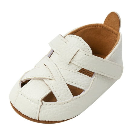 

Fimkaul Baby Sandals Boys Hollow Out Soild Colour The Floor Barefoot Non-Slip First Walkers Prewalker 0-18M Shoes White