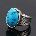 thumbnail image 2 of PAURO Vintage Men's Synthetic Turquoise Signet Ring Stainless Steel Oval Gemstone Statement Jewelry Blue Size 11, 2 of 4