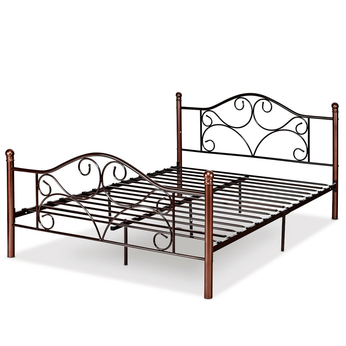 Queen Size Steel Bed Frame with Stable Platform and Metal Slats