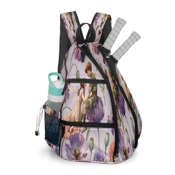 Pickleball Bag with Padded Back, Airy PinkPurple Multi-Compartment Paddle Backpack, Lightweight Nylon Sports Bag for Men & Women