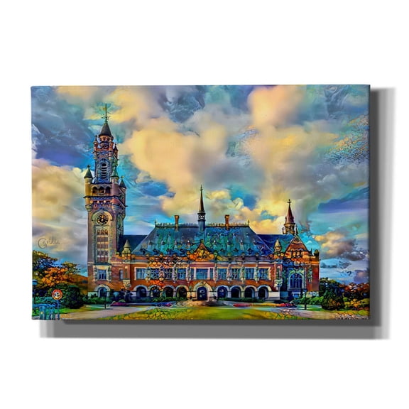 Epic Graffiti 'The Hague Netherlands Peace Palace' by Pedro Gavidia, Canvas Wall Art, 26"x18"