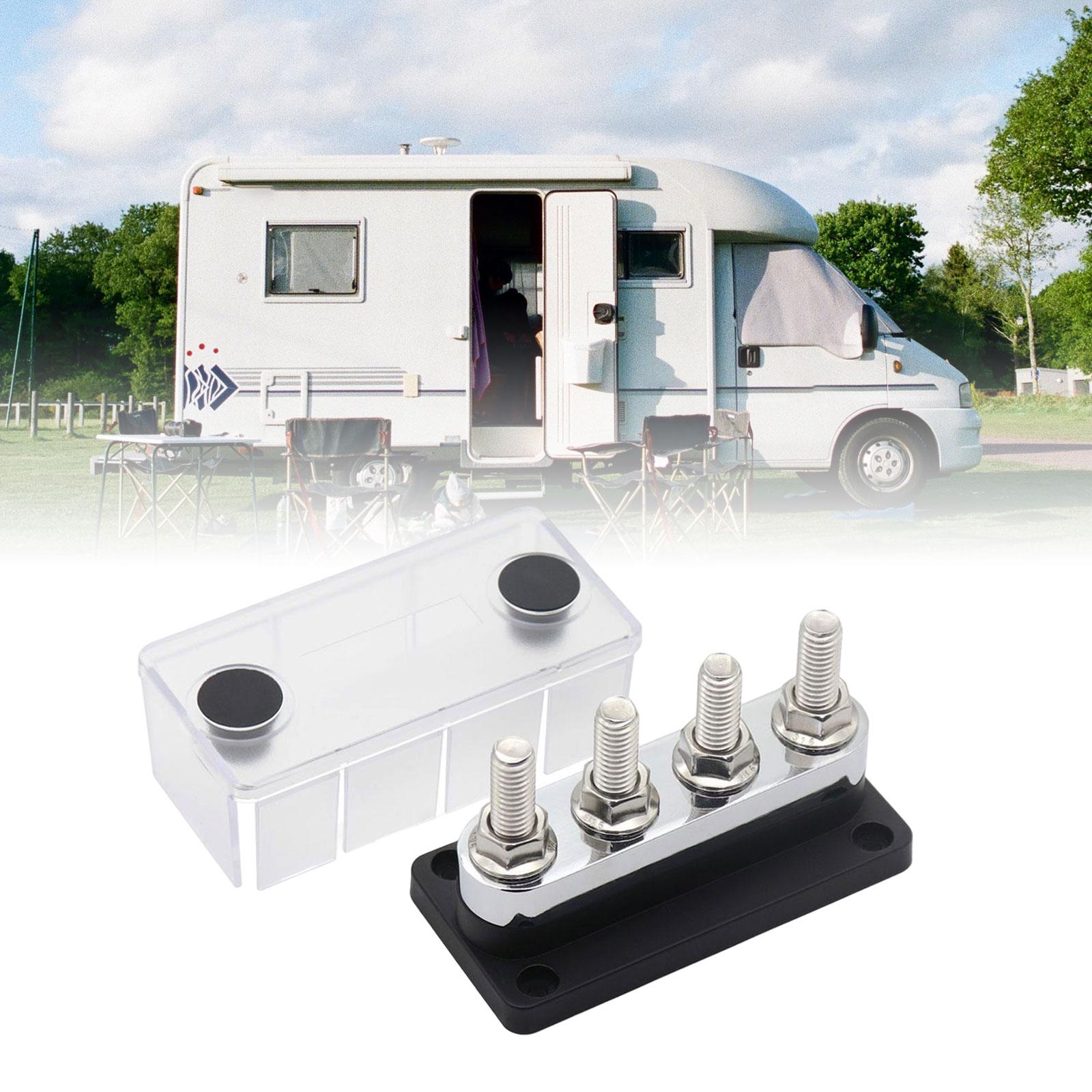 600A Bus Bar Power Distribution Block 4x 3/8inch Terminal Screws Heavy Duty with Black