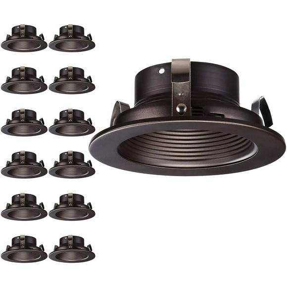 TORCHSTAR 12-Pack 4 Inch Rosewood Decor Recessed Can Light Trim, Metal Step Baffle Trim, Fit Halo/Juno Remodel Recessed Housing, 4 Inch Light Trim for PAR16, PAR20, R20, Oil Rubbed Bronze