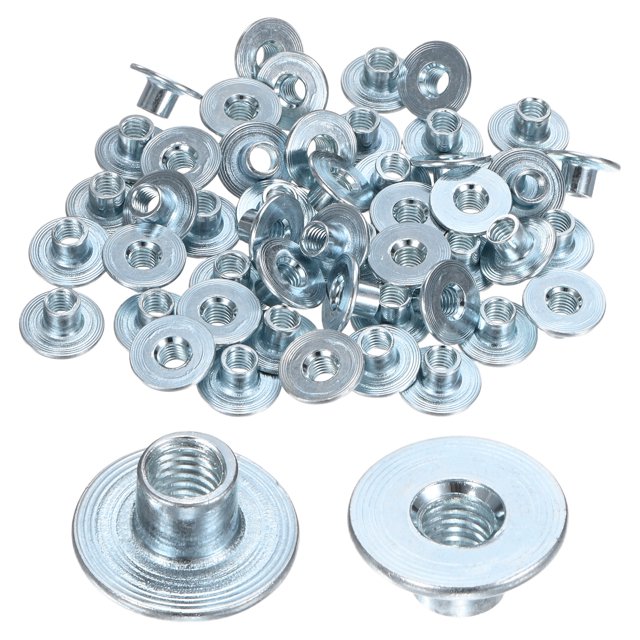Uxcell 50-Pack M6x8mm Tuercas T de Acero Carbono Galvanizado Base Redonda Tuercas de Soldadura Plata