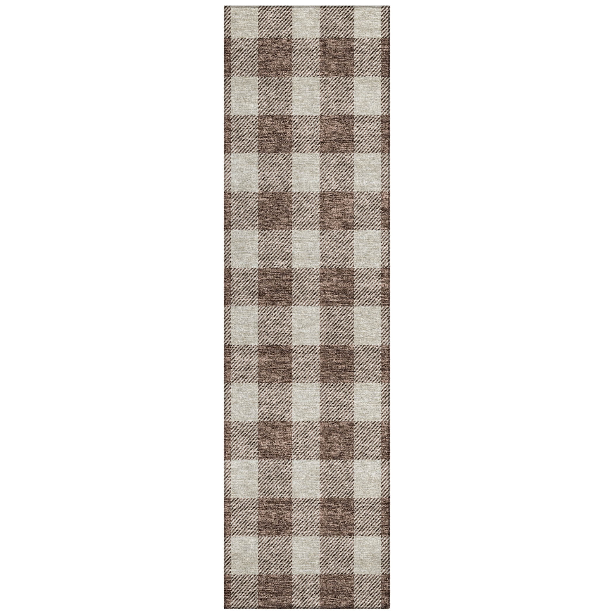 Addison Rugs Chantille Indoor/Outdoor Transitional Plaid Brown Washable Runner Rug, 2'3" x 7'6"