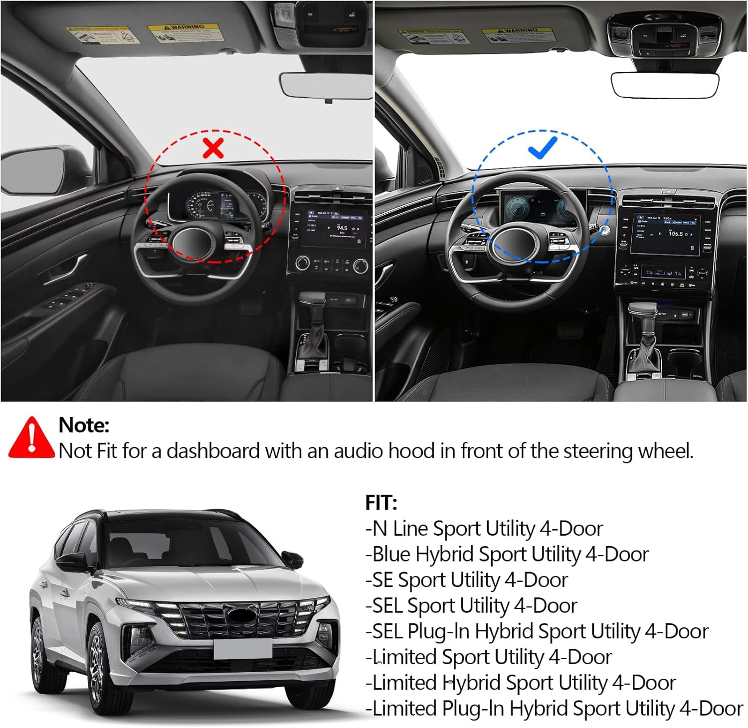For 2022-2024 Hyundai Tucson Dashboard Cover Dashmat Dash Mat Pad Accessory Black