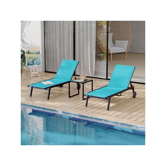 Eastvita Ensemble de 3 Chaises Longues d'Extérieur pour la Maison avec Roues/dossier Réglable - Chaises Longues de Bord de Piscine avec Table d'Appoint pour Patio