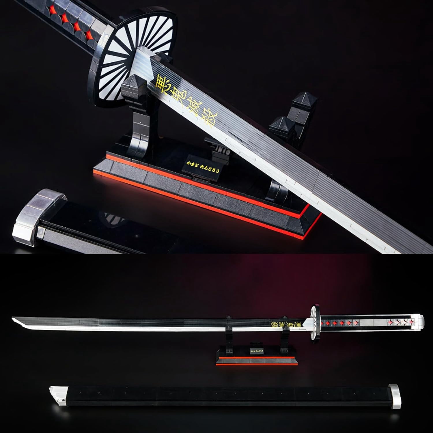 Demon Anime Sword, 39.3in Tanjirou Sword Building Set with Scabbard and Stand, Cosplay Anime Katana Sword Building Blocks