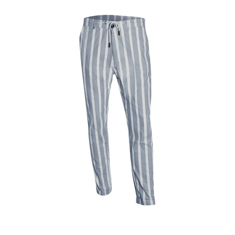 Men's Stripe Dress Pants Casual Slim Fit Stretch Tapered Trousers