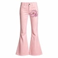 thumbnail image 3 of RUTAYY Girls Flared Jeans Flower Ribbon Print High Waist Button Fly Side Pockets Casual Bottoms Light Pink, 3 of 5