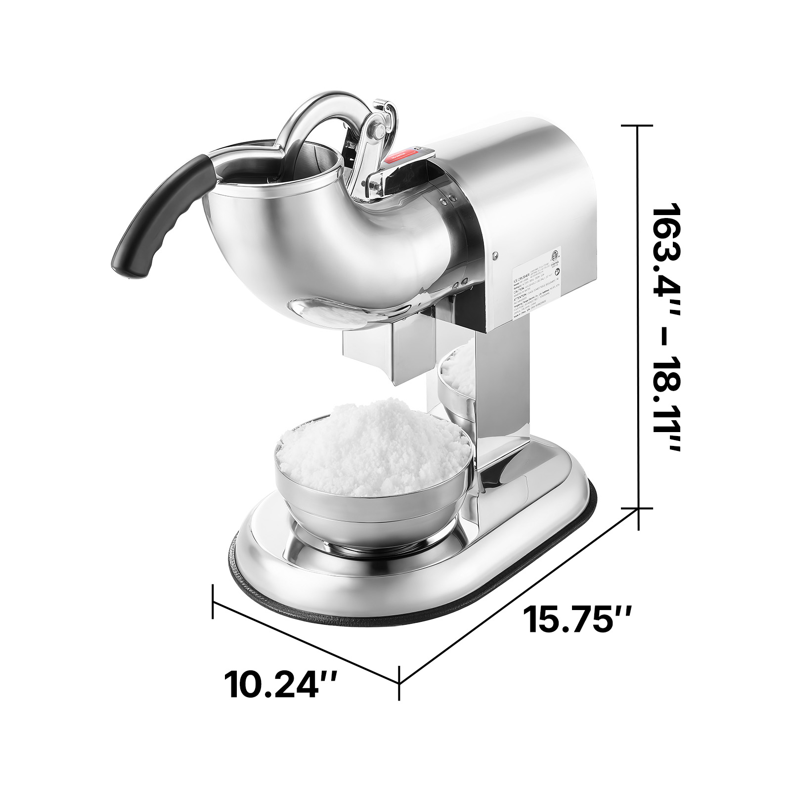 KFFKFF Electric Ice Crusher Machine, 440lbs/H Shaved Ice Maker with 4 Blades, Stainless Steel Design, 350W 1400RPM Snow Cone Machine for Home and Business Use, Includes Bowl and Cover, Silver