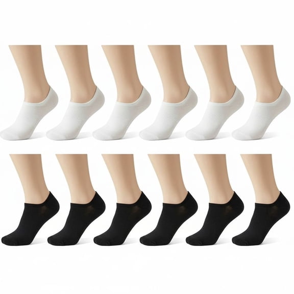 12Packs Women's Ankle Cotton Socks - Low Cut Athletic Running Soft Thin No Show White Socks (6black 6white)