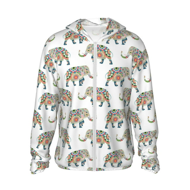Vsdgher Sweat à Capuche Adulte Imprimé Éléphant Indien pour Hommes Femmes, Manches Longues Protection Solaire Pêche pour Course Natation-Moyen