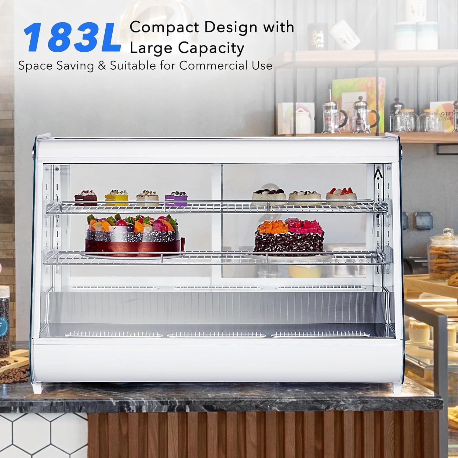 Homhougo Commercial Cake Display Refrigerator 6.5 Cu.Ft/183L Countertop Refrigerated Display Case with Digital Controller, Automatic Defrost, LED Lighting and 2 Adjustable Shelves Fridge for Cafe