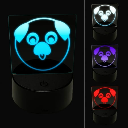 

Playful Pug Face LED Night Light Sign 3D Illusion Desk Nightstand Lamp