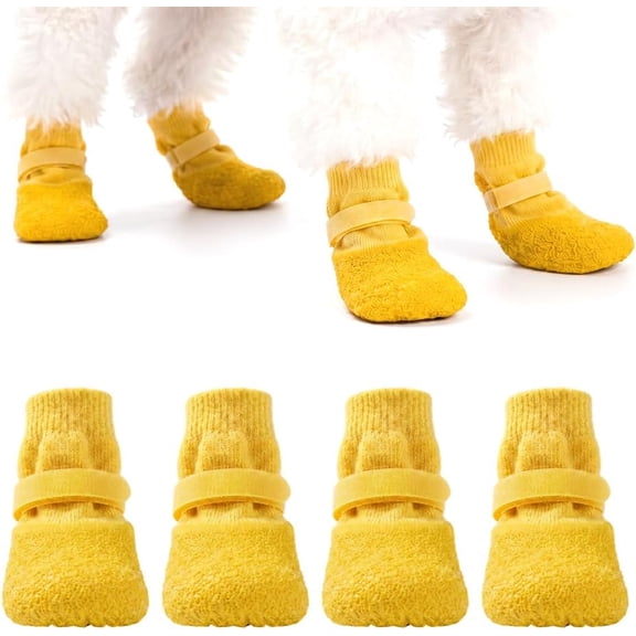 Anti-Slip Water-Resistant Pet Shoe Socks, Dog Paw Protector Booties With Adjustable Straps, Non-Slip Traction Shoes (Size M) 4Pcs