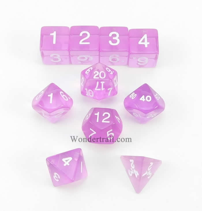 Orchid Pack of 10 Transparent 6-Sided D6 16mm Numbered Dice 