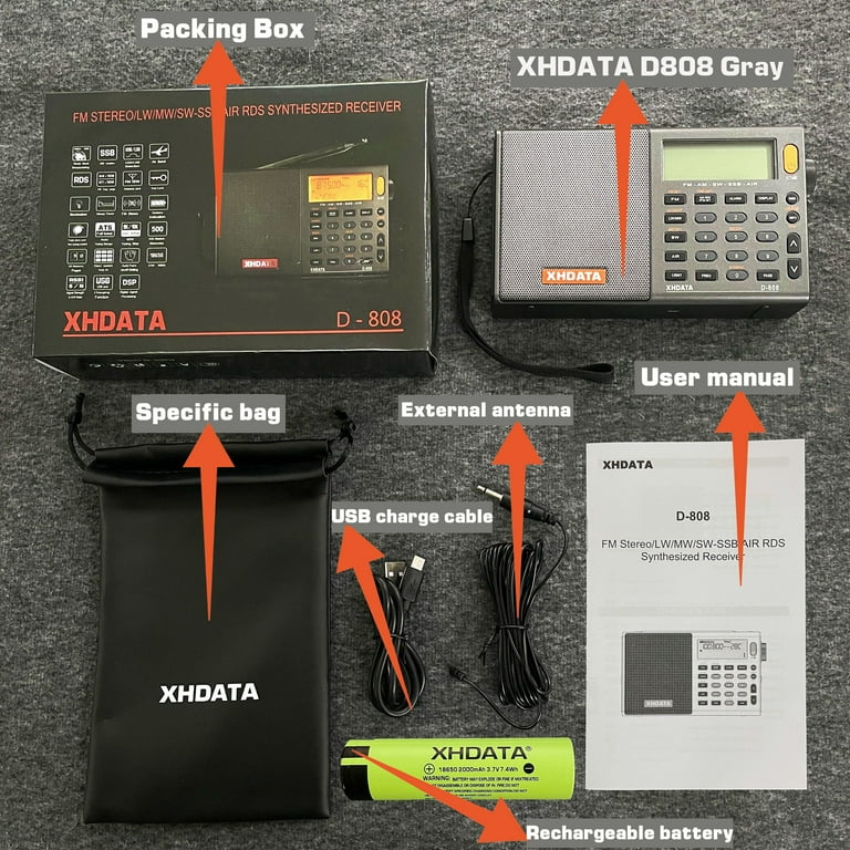 XHDATA D-808 (Gray) FM/SW/MW/LW SSB AIR RDS Multi Band Portable Digital  Radio With External Antenna