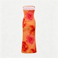 thumbnail image 5 of Girls Summer Floral Print Sleeveless Wrap Dress, Tropical Tube Midi Bodycon Dress Side Ruched Split Hem Kids Dress for Beach Pool Vacation Outdoor Wear(Orange,11 Years), 5 of 6