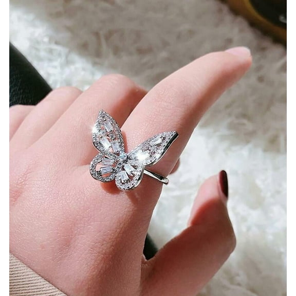 Round Cut Butterfly Women's Ring 2Ct Lab Created Diamond 14K White Gold Plated